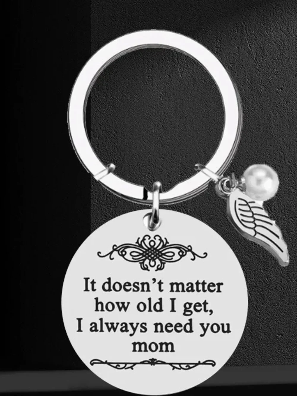 Mom Keychain Always Need You Mother Daughter Son Gift Angel Wing Pearl Keepsake